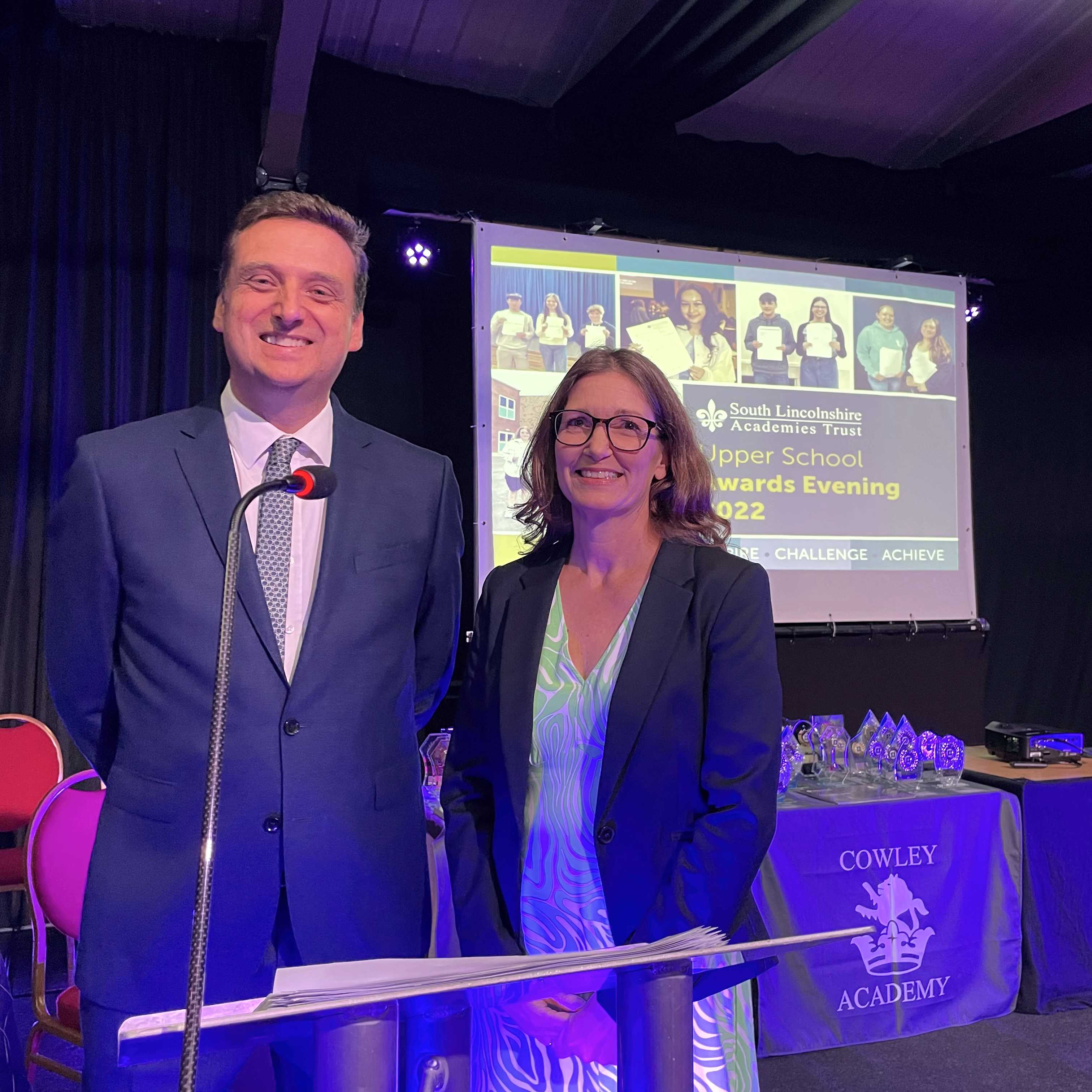 Upper School Awards Evening 2022 Mr Hind and Miss Double